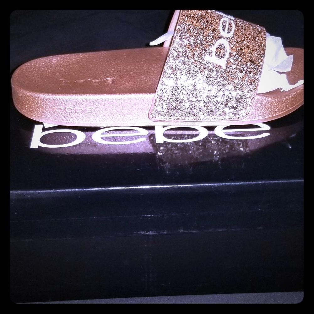 bebe Rose Gold Glitter Slides (Fraida)- NWO